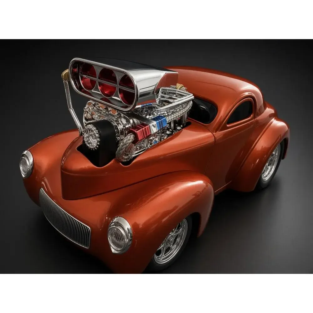 Muscle Machines 1941 Willys Coupe Orange 1:18 Diecast Blown Pro Street Hot Rod